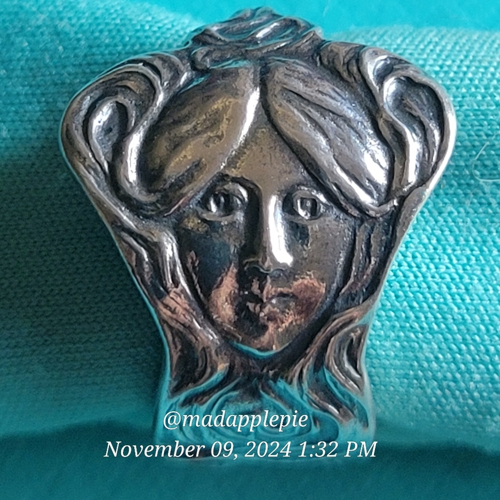Antique 1900s Daphne Spoon Ring in Sterling Silver Statement Piece Designer #107